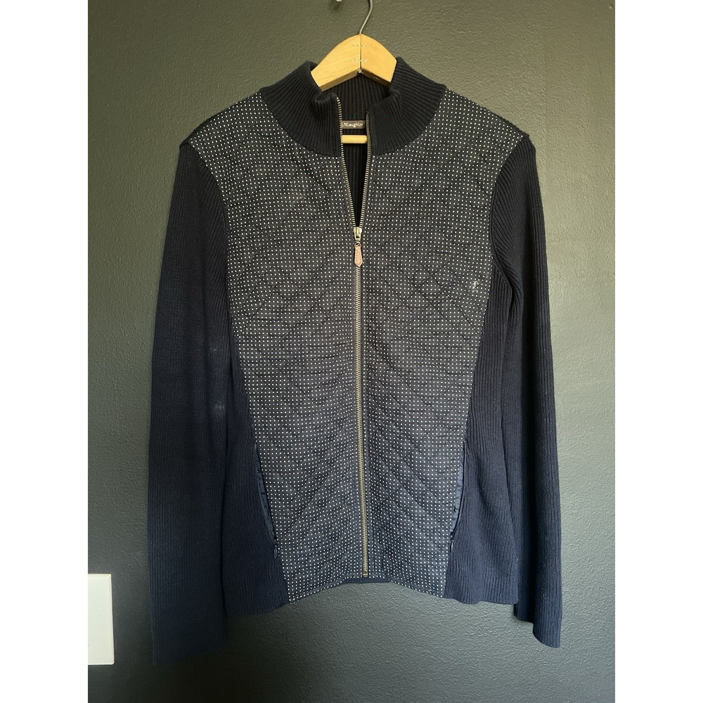 J McLaughlin Quilted Silk Jacket Womens Size Small Black Knit Long Sleeve